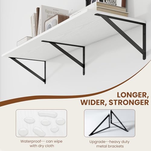 40W x 12D Deep Floating Shelves Set of 2 White (White With Black Metal Bracket / 40Wx12Dx5.8H)