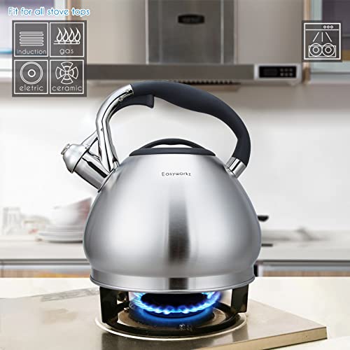 Whistling Stovetop Tea Kettle Food Grade Stainless Steel Hot Water Tea Pot With Loud Whistle (3.2 Quarts)