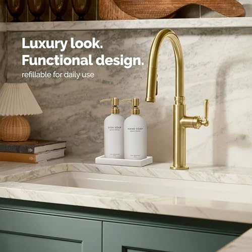 Glass Soap Dispenser Set (White Bottle / Brushed Brass Pump)