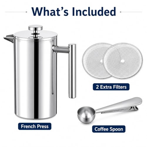12 oz 350 ml Stainless Steel French Press Coffee Maker (12 oz / Silver)