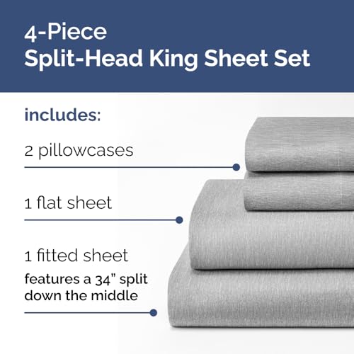 Flex Top Split Head King 4 Piece Sheet Set (40 - Heathered Grey / Split Head/Flex Top)