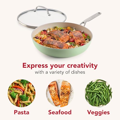 Hard Anodized Ceramic Induction Nonstick Cookware Frying Pan (Pistachio / 12.25-Inch)