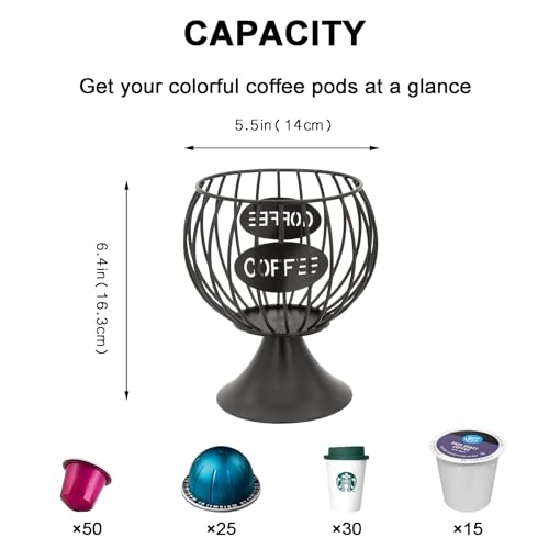 Coffee Pod Storage Organizer K Cup Holder for Counter Metal Storage Basket for Keuring pods Coffee Bar Decor Organizer for Capsule Creamer Black (Black-Small Size / Small)