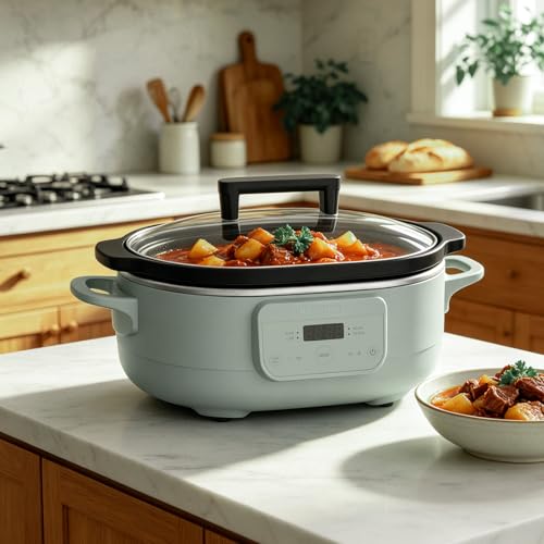 6 Quart Programmable Slow Cooker Removable Healthy Nonstick Pot (Olive)