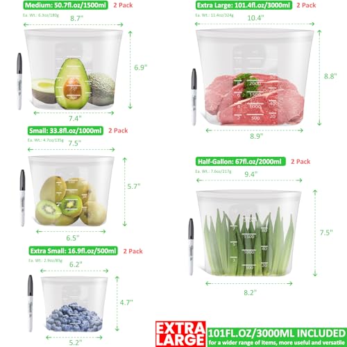Premium Silicone Reusable Food Bags (Clear | Family Storage Set | 10 Pack)