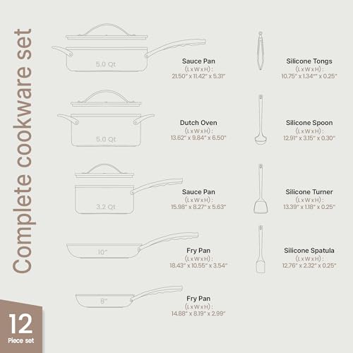 Bakken 12 Piece Ceramic Cookware Set (Cream / Pack of 12)