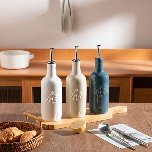 Sweejar Ceramic Olive Oil Dispenser Bottle (Fog Blue / 17 Oz(Embossed))