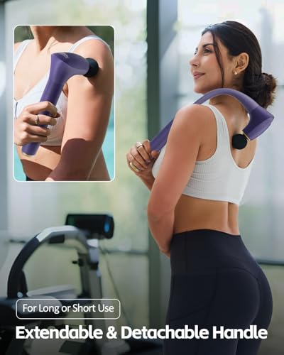 2-in-1 Detachable Muscle Massage Gun Deep Tissue with Extension Handle (Purple)