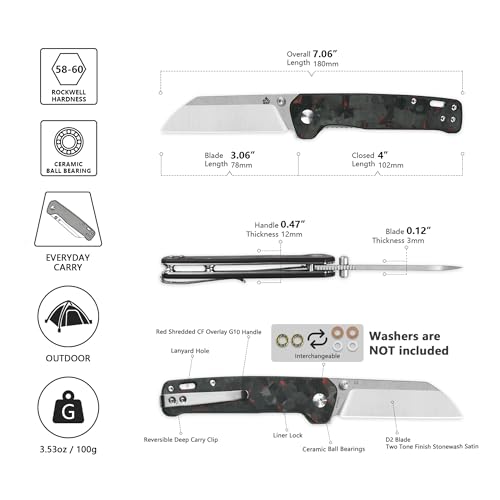 Penguin V2 Folding Pocket Knife (Red Shredded CF Overlay)