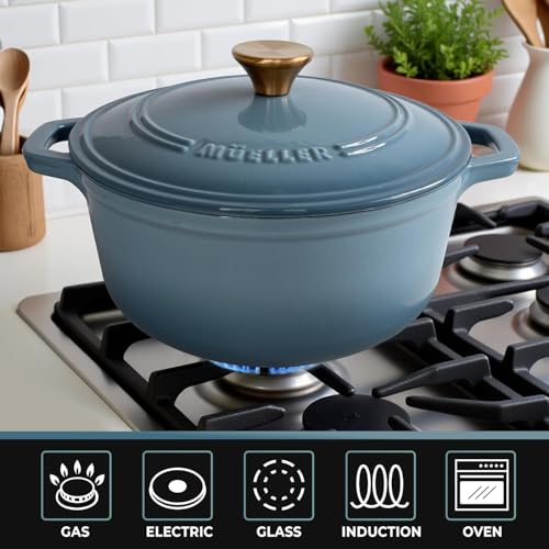 Cast Iron Pot Dutch Oven (4.5 Quart -Round / Mineral Blue)
