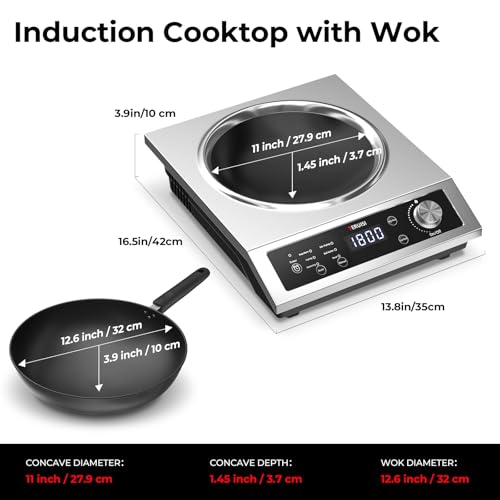Commercial Induction Cooktop (1800W Concave Cooktop with Wok)