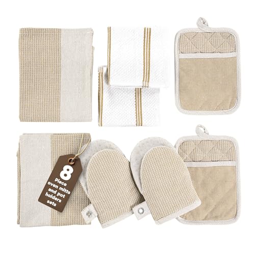 Pot Holders and Oven Mitts (02: Oven Mitts - Beige / Oven Mitt Set - 8 Pack)