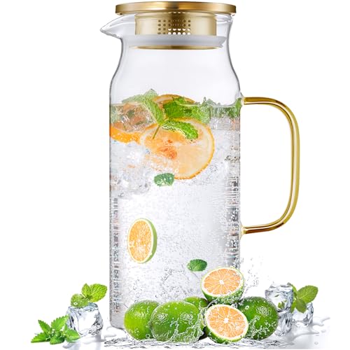 2 Liter 68 oz Gold Glass Pitcher with Lid and Handle (Gold / 68 Ounces)