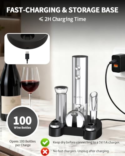 Electric Wine Bottle Opener Set Stainless Steel Rechargeable Wine Opener 8 (8-in-1 Silver / Rechargeable)