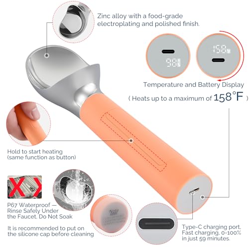 Heated Ice Cream Scoop Rechargeable (Peach Fuzz / 2 oz)