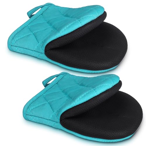 1 Pair Short Oven Mitts (Coral Blue)