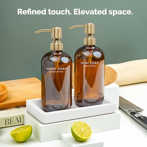 Amber Glass Soap Dispenser Set (Amber Bottle / Brushed Brass Pump)