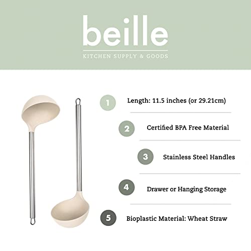 Cream Wheat Straw Ladle with Stainless Steel Handle Kitchen Utensils