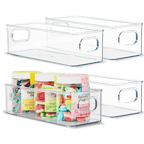 Plastic Food Storage 4 Pack Clear Container Bin with Handles for Organizing Kitchen (4 Count)