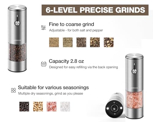 Electric Salt and Pepper Grinder Set (Metallic Silver)