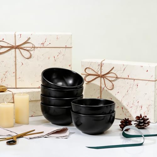 Ceramic Cereal Bowls set of 6 (Matte Black / 24 Oz)