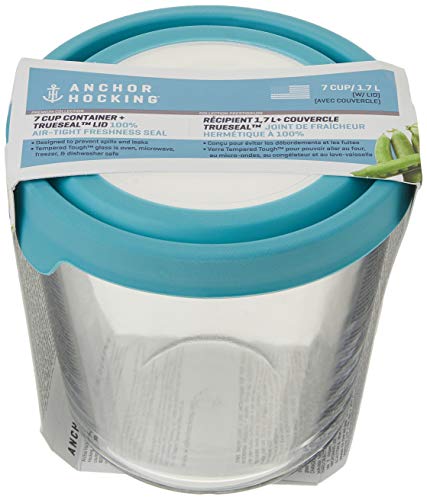 Trueseal Glass Food Storage Container with Airtight Lid (7 Cup Tall (Mineral Blue))