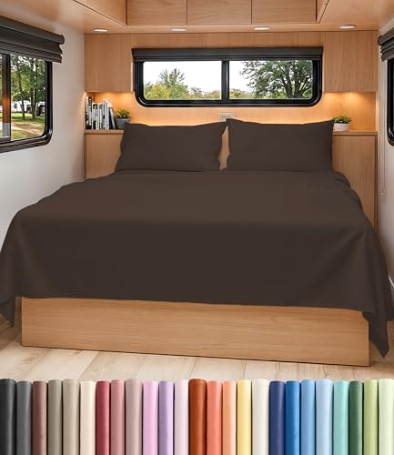 Short Queen Size 4 Piece Bed Sheet Set (09 - Brown / Short Queen)