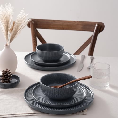 Ceramic Plates and Bowls Sets (Matte Grey / Service for 4)