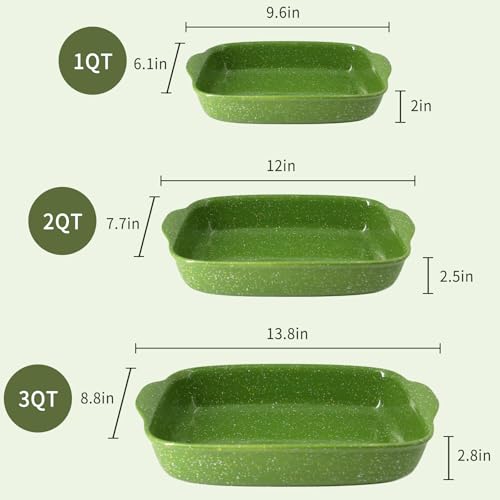 Ceramic Baking Dishes for Oven Set of 3 (Green)