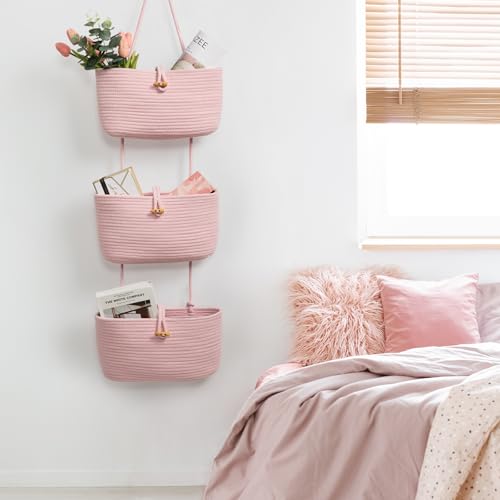 Over the Door Hanging Baskets with Button Strap (Pink / 3 tier+Button)