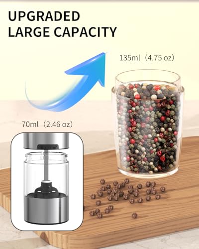 Rechargeable Electric Salt and Pepper Grinder Set Gravity Salt and Pepper Mills Set with LED Light (Rechargeable / Black)