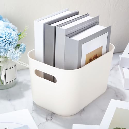 10 Pcs White Plastic Storage Bins 10 x 7 x 6 Inch (White / 7.3 x 10.2 x 6.4 Inch)