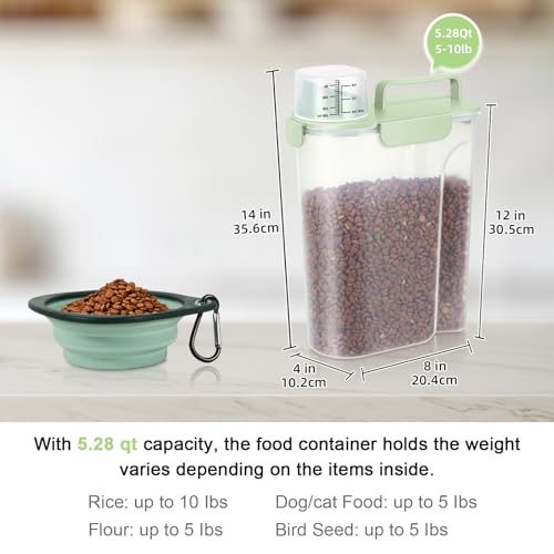 5 Lbs Pet Dog Food Storage Container for Travel Bird Seed Dispenser (Pale Green-5L)
