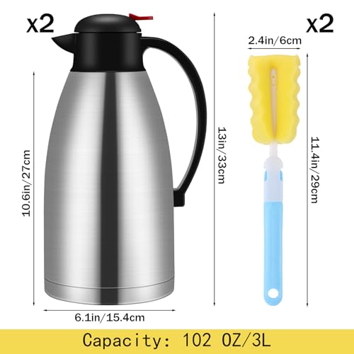2 Pcs 102 oz Stainless Steel Thermal Coffee Carafe (Silver / 102 oz)
