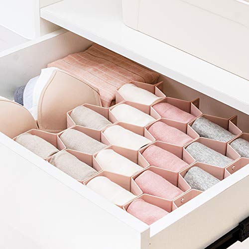Drawer Divider Organizer Adjustable DIY Grid Honeycomb Drawer Divider for Underwear Belt Scarf Socks Pink (Pink)