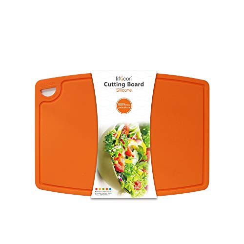 Extra Large Thick Silicone Cutting Boards for Kitchen 14.6'' x 10.43'' Flexible Cutting Chopping Boards (14.6"L x 10.4"W / Orange)