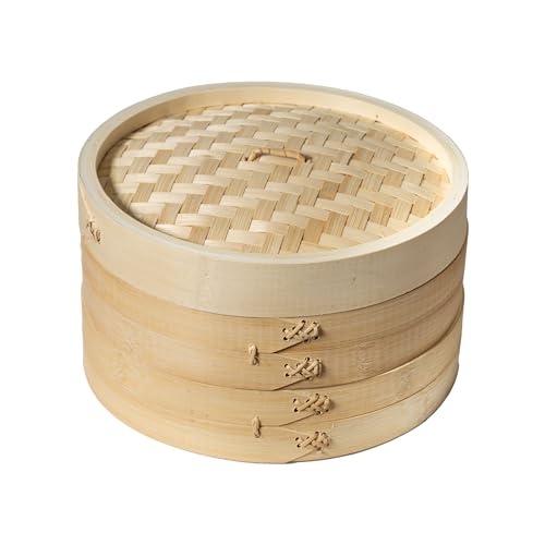 2 Tier Bamboo Steamer Baskets (10 inch - bamboo)