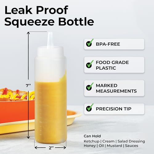 8 oz Plastic Squeeze Bottle 6 Wide Mouth Condiment Bottles with Precision Tip Reusable Freezer (8 Ounces)