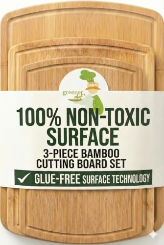 SAFEST Extra Large Bamboo Cutting Board Set of 3 with Glue (Glue-Free Surface - Round)