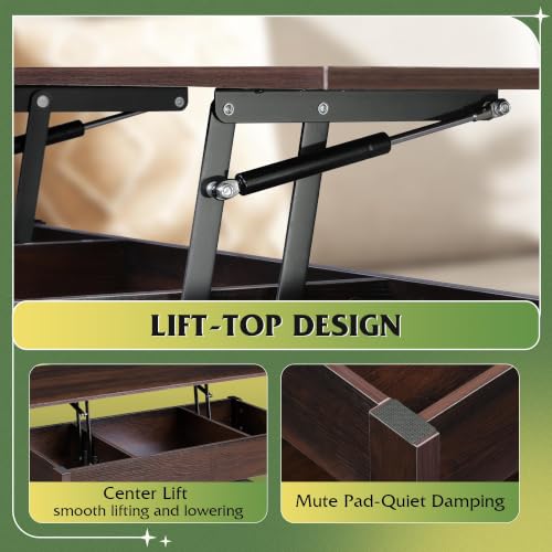 Lift Top Coffee Table with LED and 2 Drawers (Led+espresso / 39" with Drawer)
