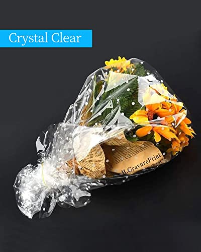 Clear Cellophane Wrap Roll with White Dots (291.67 Sq Ft)