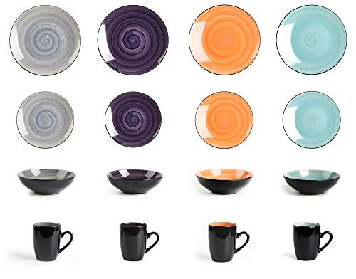 Stoneware Sonoma 16pc Dinnerware Set (16pc Set / Mix Grey, Orange, Purple, Turquoise)