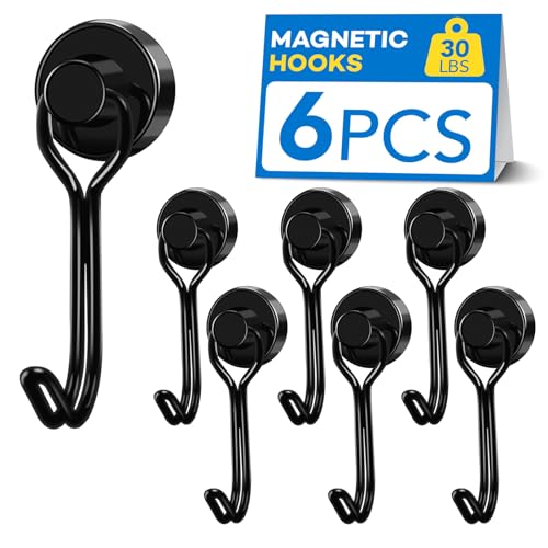 Magnetic Hooks Magnet Hook for Cruise Cabins Fridge 30LBS 6Pack (Black / 0.63in)
