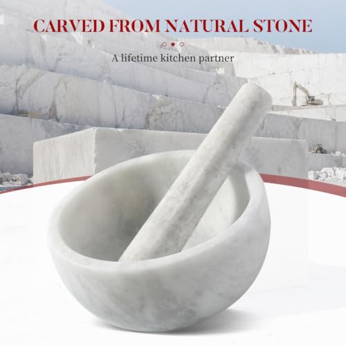Marble Mortar and Pestle Set (Grey Marble Polished / 7in-4 cups)