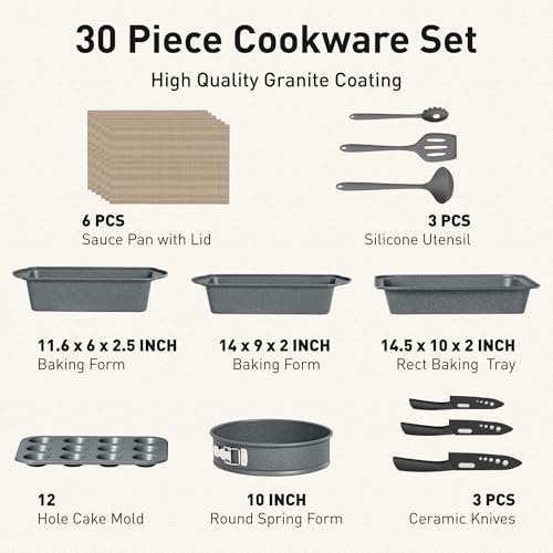 Pots and Pans Set (Bgrey / 30 PCS Cookware Set)