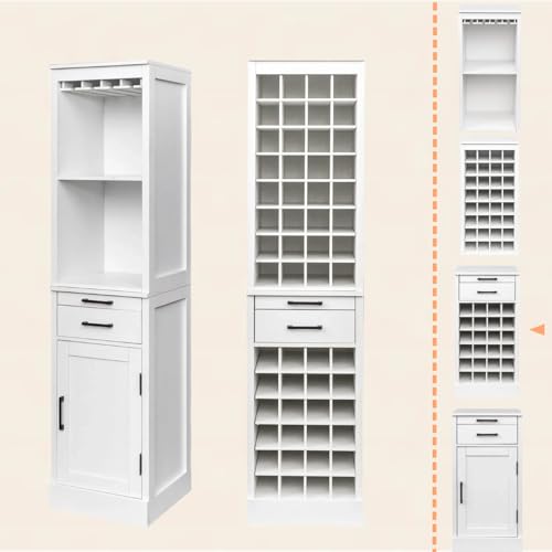 6 Tier Wine Rack Freestanding Floor with 2 Drawers (24 Bottles / White)