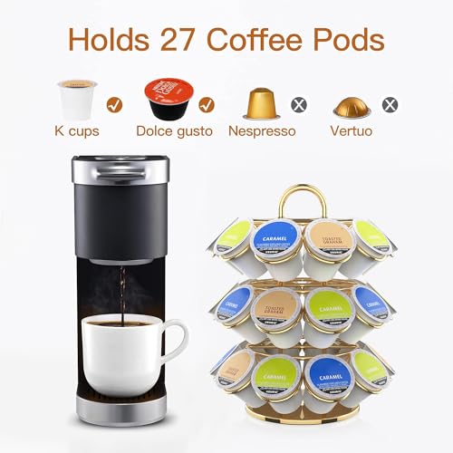 Rotating Coffee Pod Holder for Keurig Pods (27 Pods Capacity-Gold)