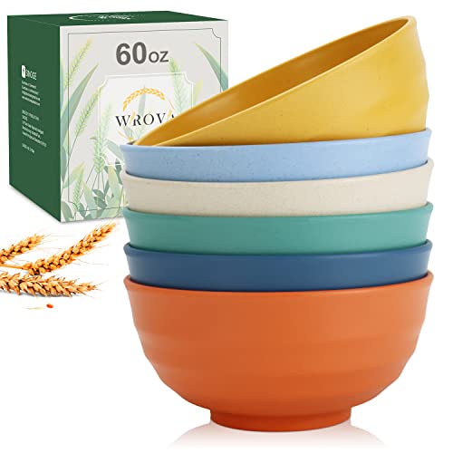 Wheat Straw Bowls Set 60 OZ Unbreakable Large Cereal Set of 6 (60 oz / Yellow,Orange,Blue,Green,Beige,Navy Blue)