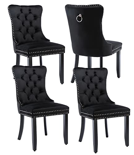 Black Velvet Dining Chairs Set of 4 (Black)