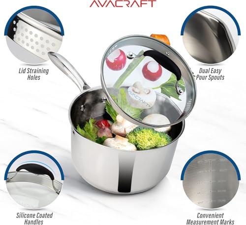 3.5 Quart Stainless Steel Saucepan with Glass Strainer Lid